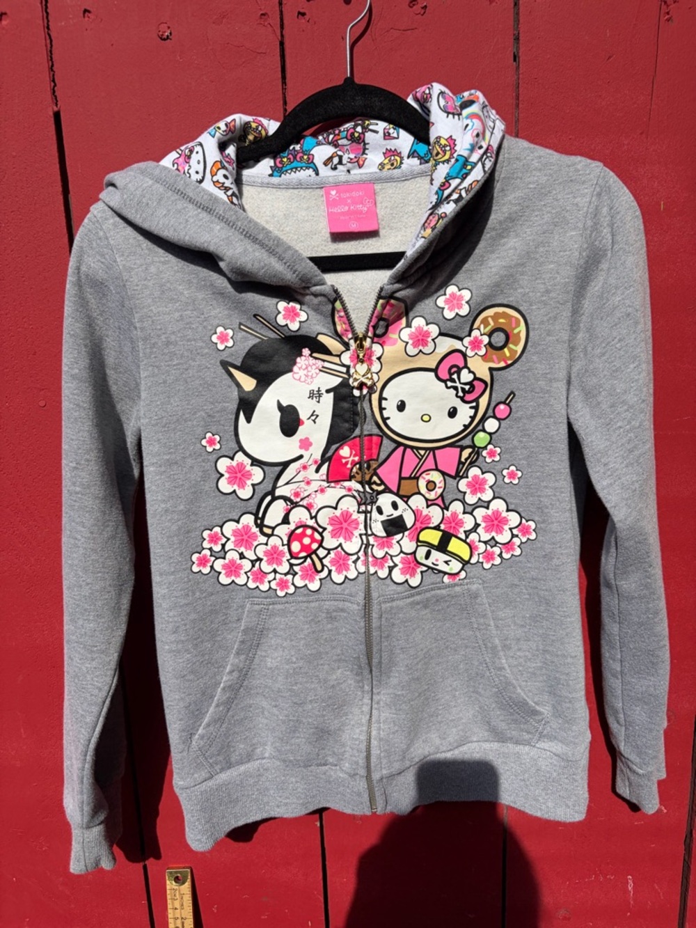Tokidoki Hello Kitty GrayZip Hoodie with Floral Graphic Donuts